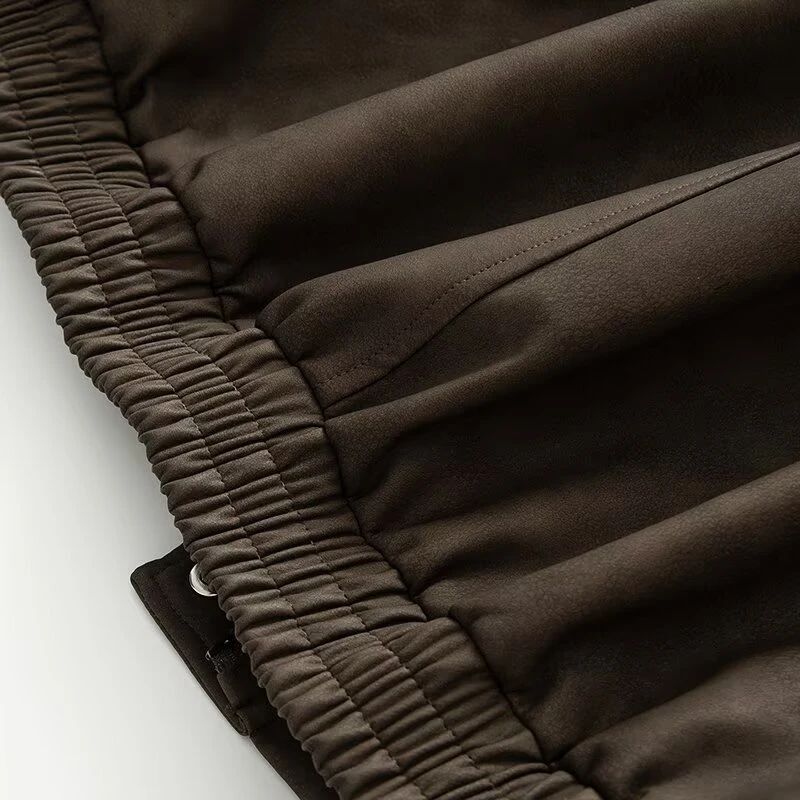 KEYANKETIAN شتاء جديد النساء الملابس الرجعية انفصال فو الفراء طوق جيب الديكور الكتف التصحيح سترة من جلد الغزال معطف المرأة #5