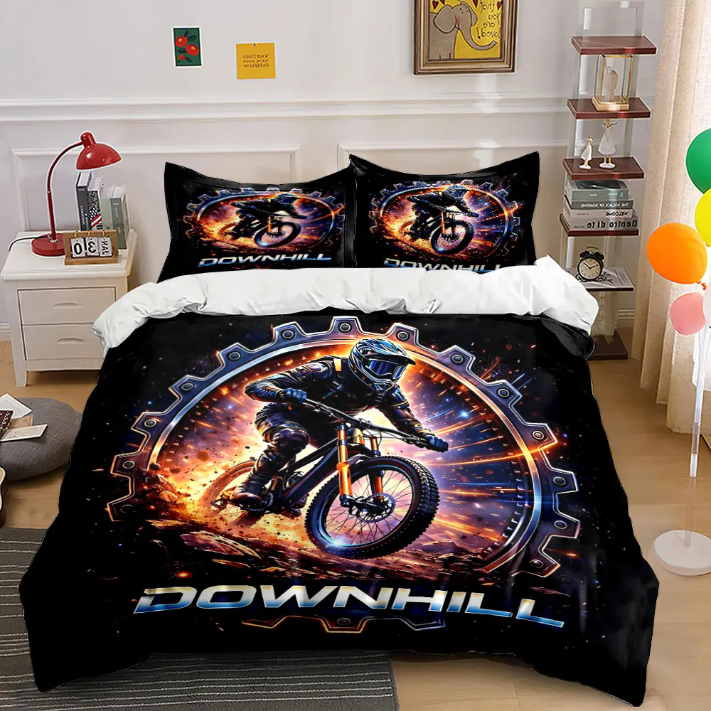 Mountain Bike Downhill Theme Pattern Duvet Cover Set Digital Print Colorful Polyester Bedding with Zipper Closur for kids gifts