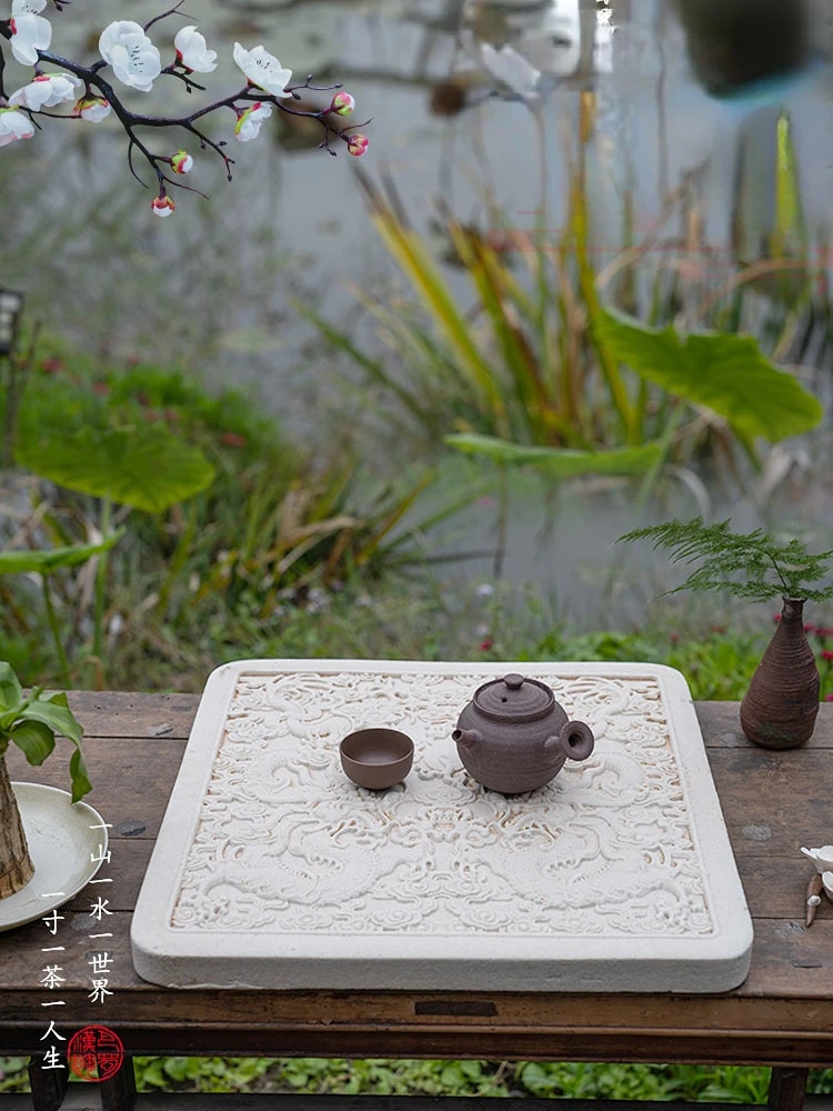 Non-legacy imitation Han Bashu Han Tao absorbent tea tray Shi Zhuan Chinese Hanyi four beasts simple tea table tearoom