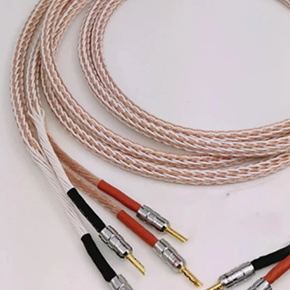 Pair 12TC Speaker Cable Pure OCC Ataudio Speaker Cable with Serrated Banana Plug Speaker Wire