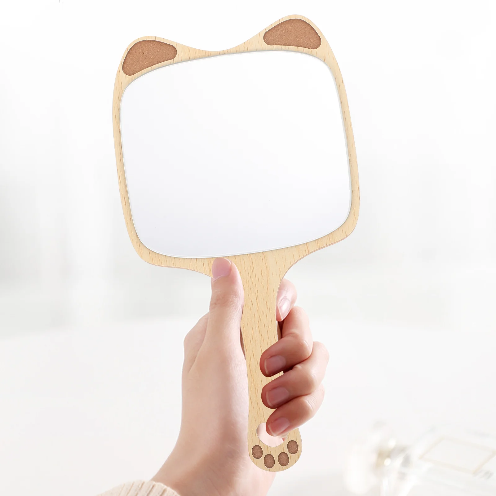 Handheld Mirrors with Wooden Handle Makeup for Girl Lovely Shaped Creative Korean Practical Cosmetics Woman