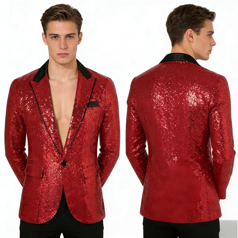 

2026 Men's Suit Jackets Luxurious Sequin Single Button Wedding Groom Dress Suit Stage Show Hosting Men Clothing Bar Ktv Blazers