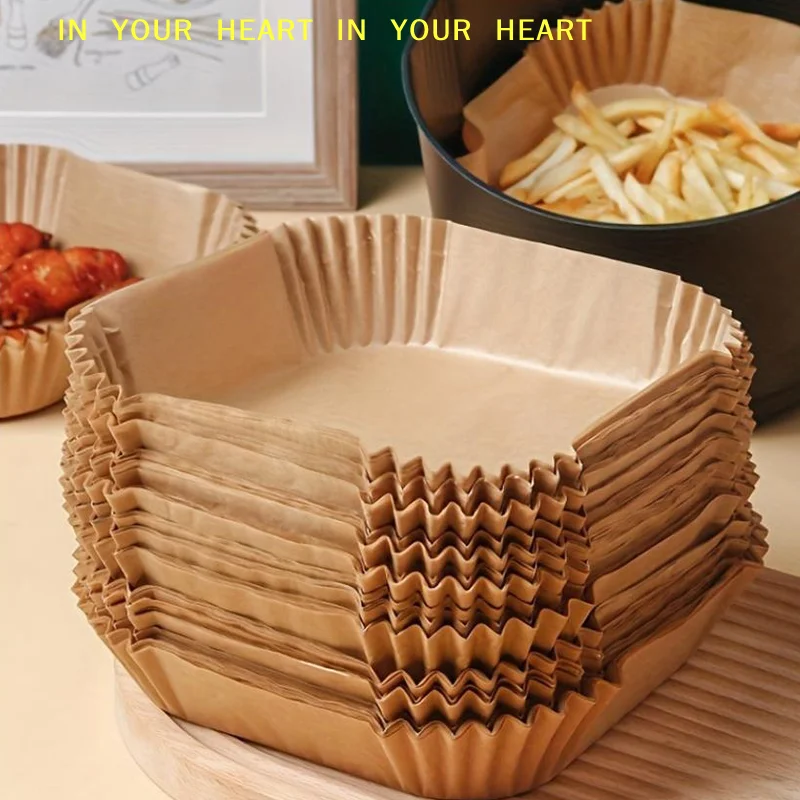 50pcs Kitchens Accessories Air Fryer Paper Kitchen Utensils Disposable Square Round Pastry Molds BBQ Plate Non-stick Pad