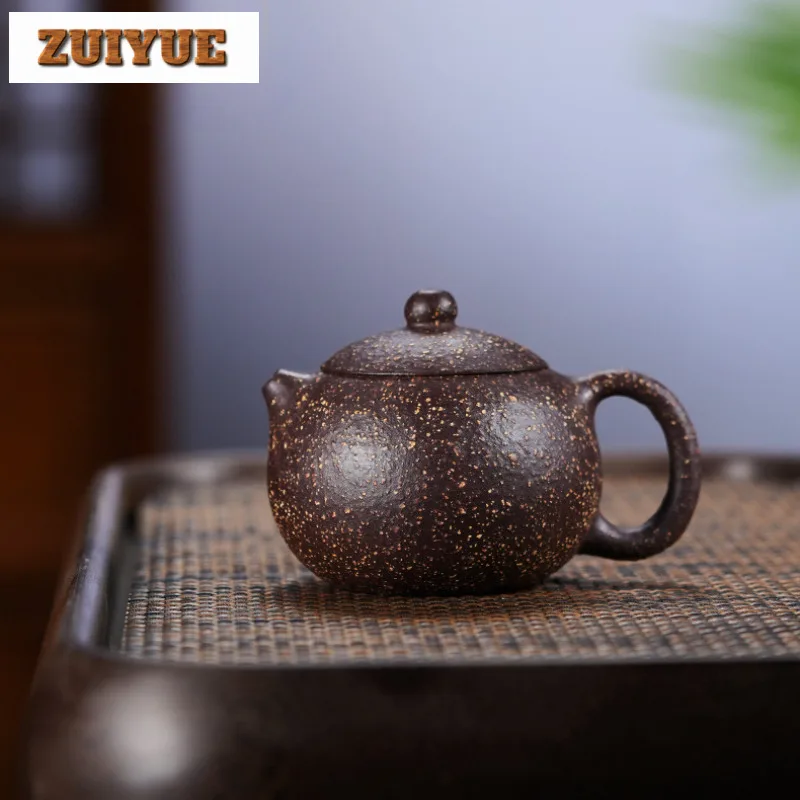 200ml Yixing Purple Clay Teapots Handmade Xishi Pot Raw Ore Coarse Sand 15 Mesh Purple Jade Gold Sand Kettle Filter Zisha Teaset