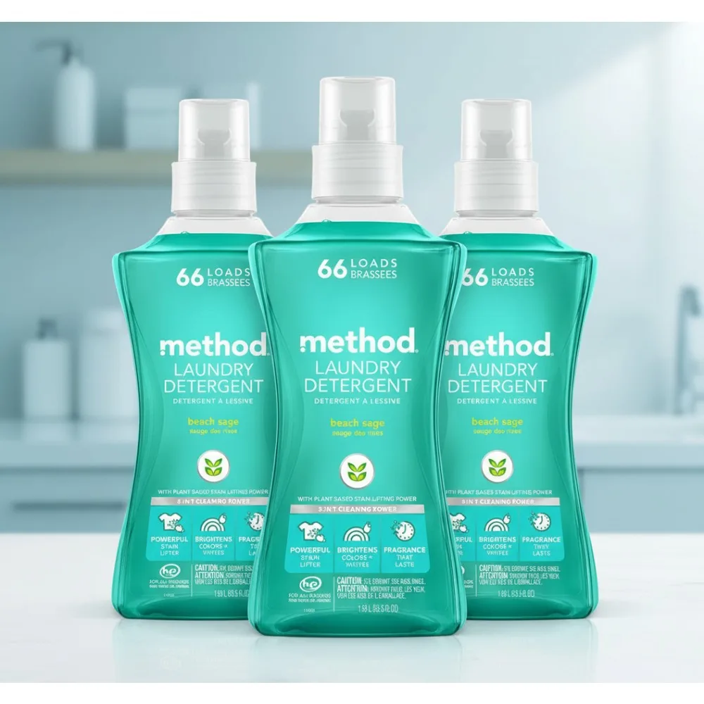 

Natural Liquid Laundry Detergent, Beach Sage Scent, Stain Remover, 4-Pack for 264 Loads, Eco-Friendly & HE Compatible