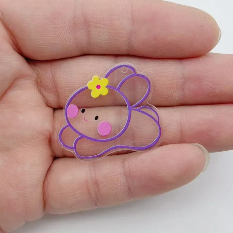 10pcs acrylic transparent cartoon teddy bear rabbit animal pendant DIY earrings bag keychain necklace view 3