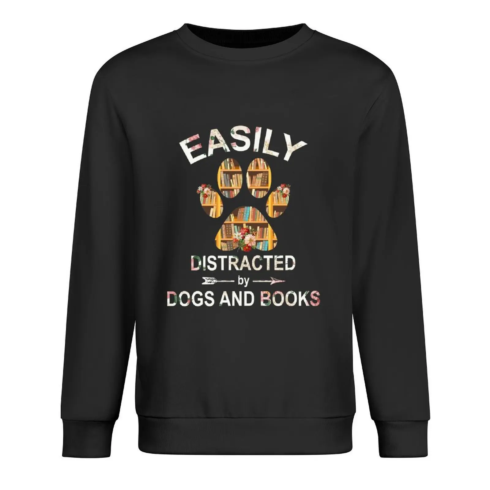 

Easily Distracted By Dogs And Books Pullover japanese style men clothes korean style clothes mens clothing sports sweatshirt man