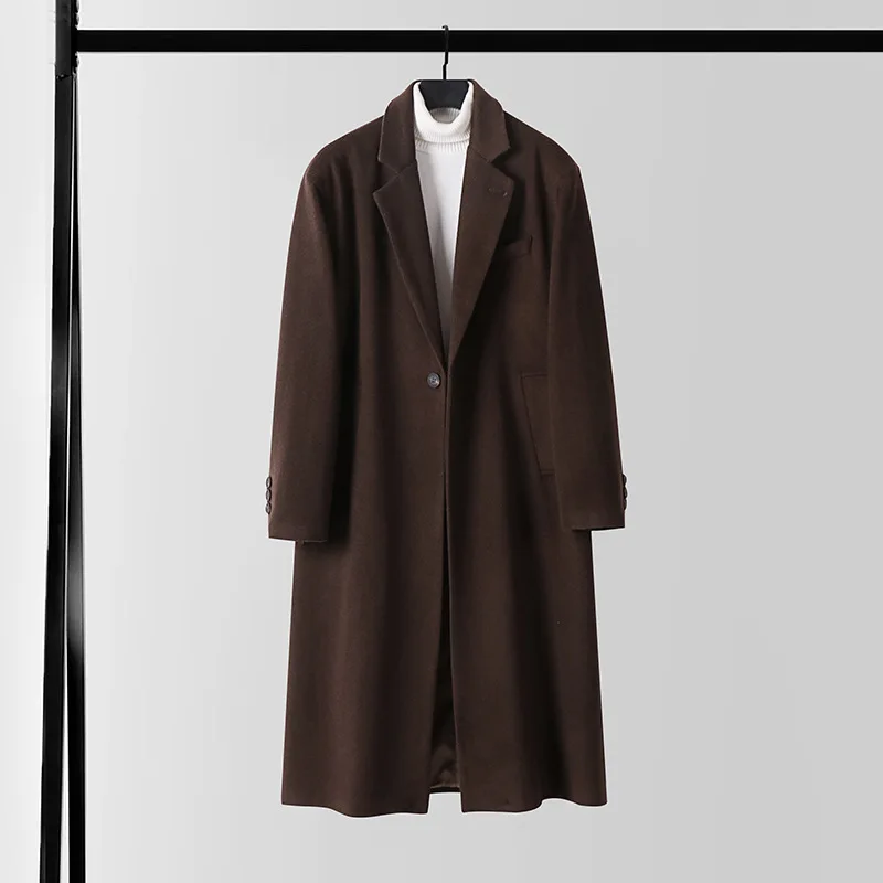 Autumn Winter Long Oversized Warm Soft Black Trench Coat Men with Shoulder Pads Loose Casual Korean Fashion Overcoat