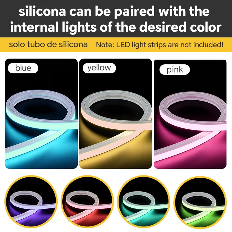 Lampada impermeabile IP67 in silicone flessibile a LED con striscia di luce al neon Adatta per luci LED a colori WS2811 da 5 mm, 8 mm, 15 mm