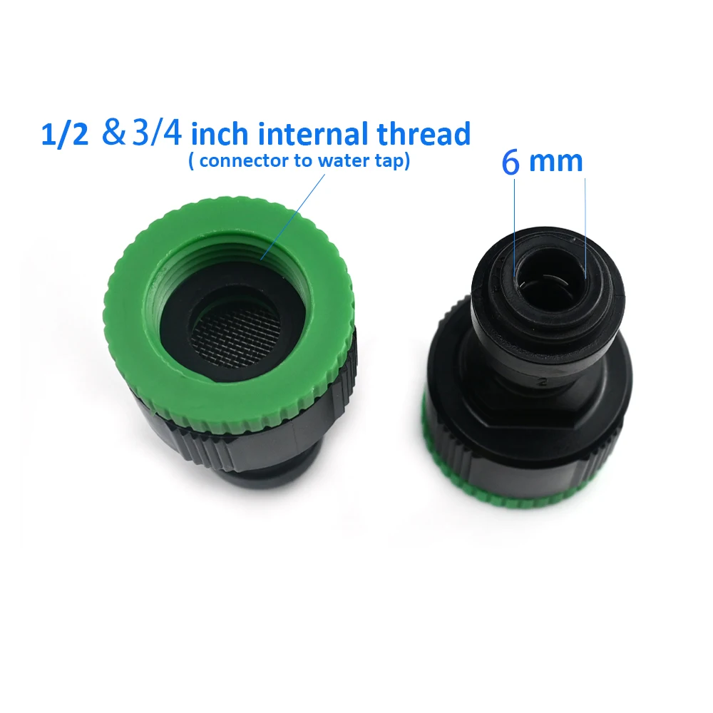 

2-Pack 1/2'' & 3/4" Female BSP Garden Hose Quick Connector with 6mm/8mm Misting System Adaptors