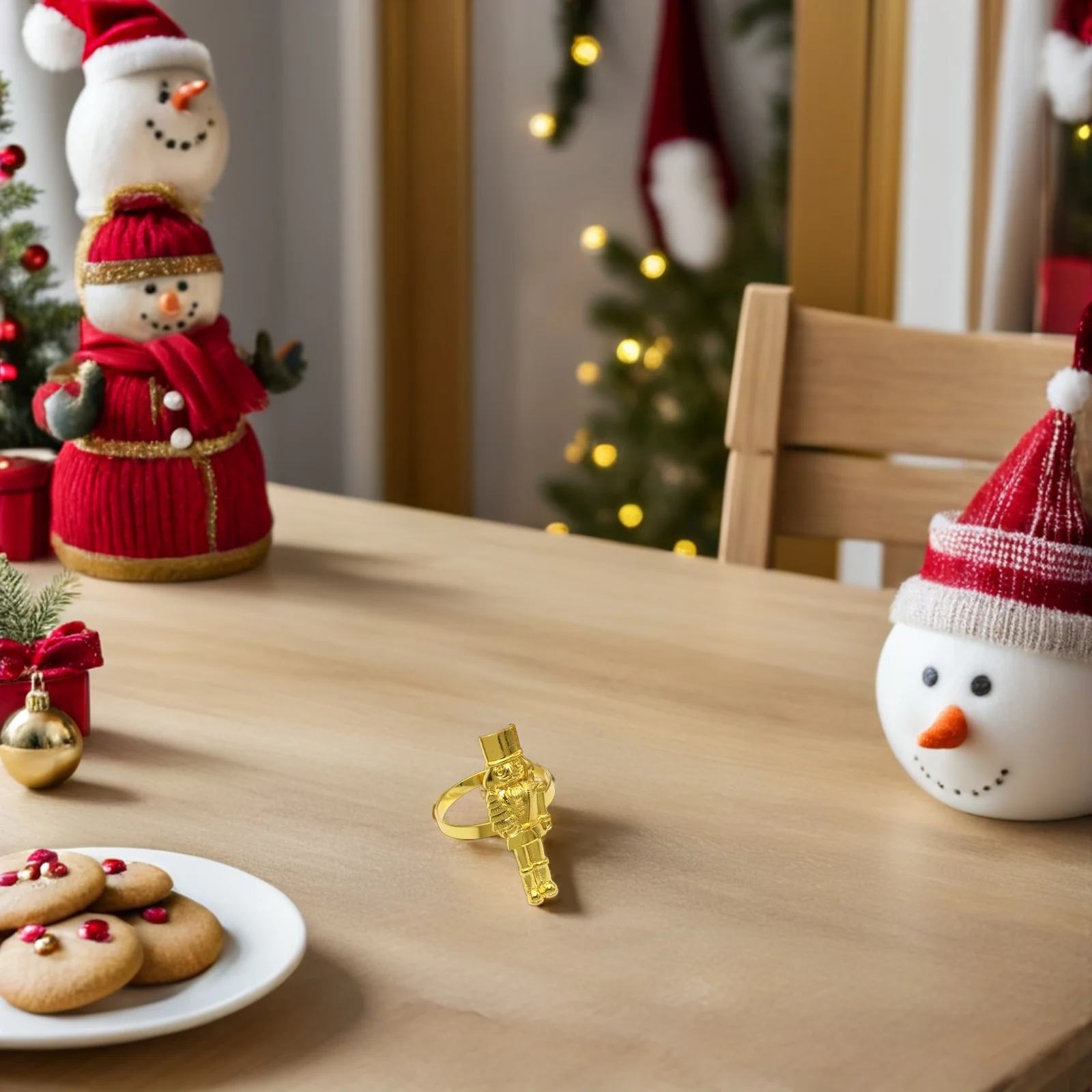 

4Pcs Nutcracker Napkin Rings Gold Metal Holiday Tableware Festive Christmas Decor Serviette Buckles for Party Dining