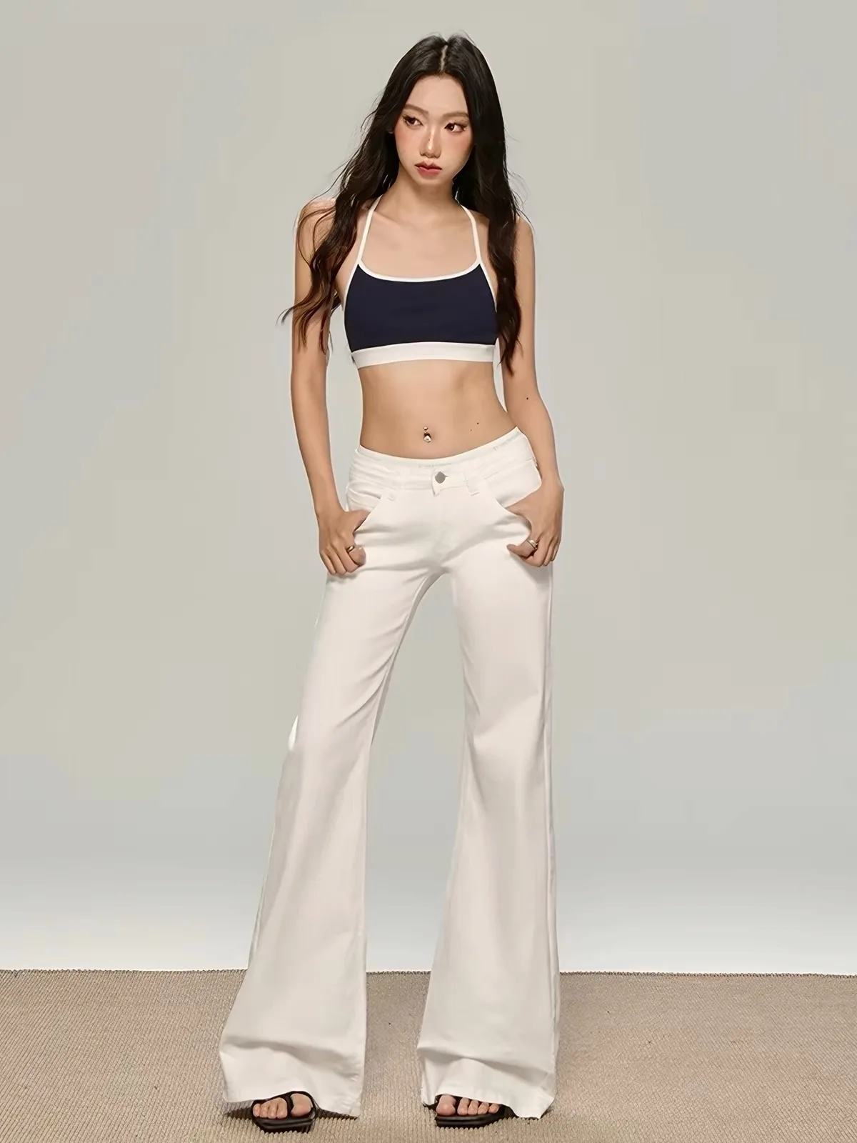 White Wide Leg Flared Jeans Women's Autumn New Small Size Junior High School Students Denim Casual Loose Fit Straight Cut