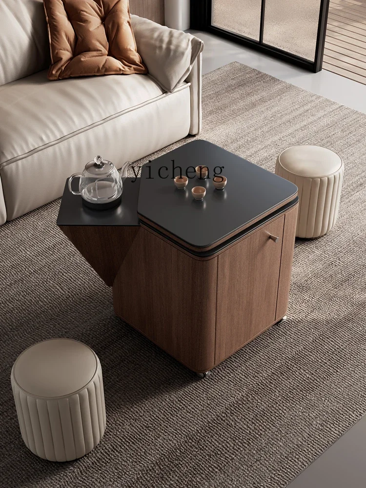 B2 Mobile Tea Table Can Lift And Lower Tea Making Household Modern Balcony Rotating Solid Wood Tea Cart