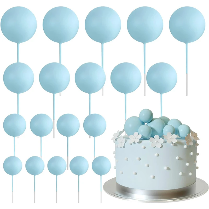 20 Pcs Blue Ball Cake Toppers Decorations DIY Foam Ball Cake Insert Cupcake Toppers Wedding Anniversary Birthday Party Supplies