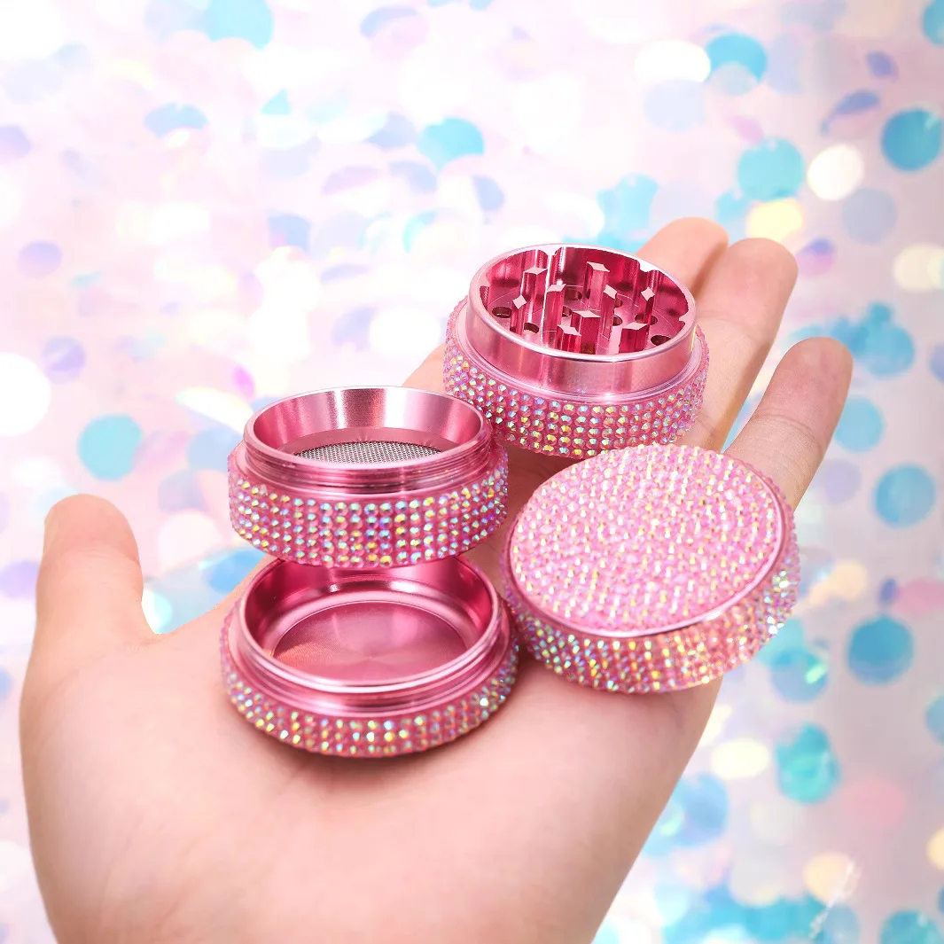 5pcs Shiny Pink Heart Aluminum Herb Grinder 4-Piece Grinder 40mm Bright Girly Gift for Female Friend Smoking Accessories