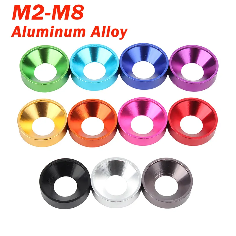 5/10pcs Aluminum Colourful Anodized Countersunk Head Washer Gasket M2 M2.5 M3 M4 M5 M6 M8 Aluminum Countersunk Washer 11Colors