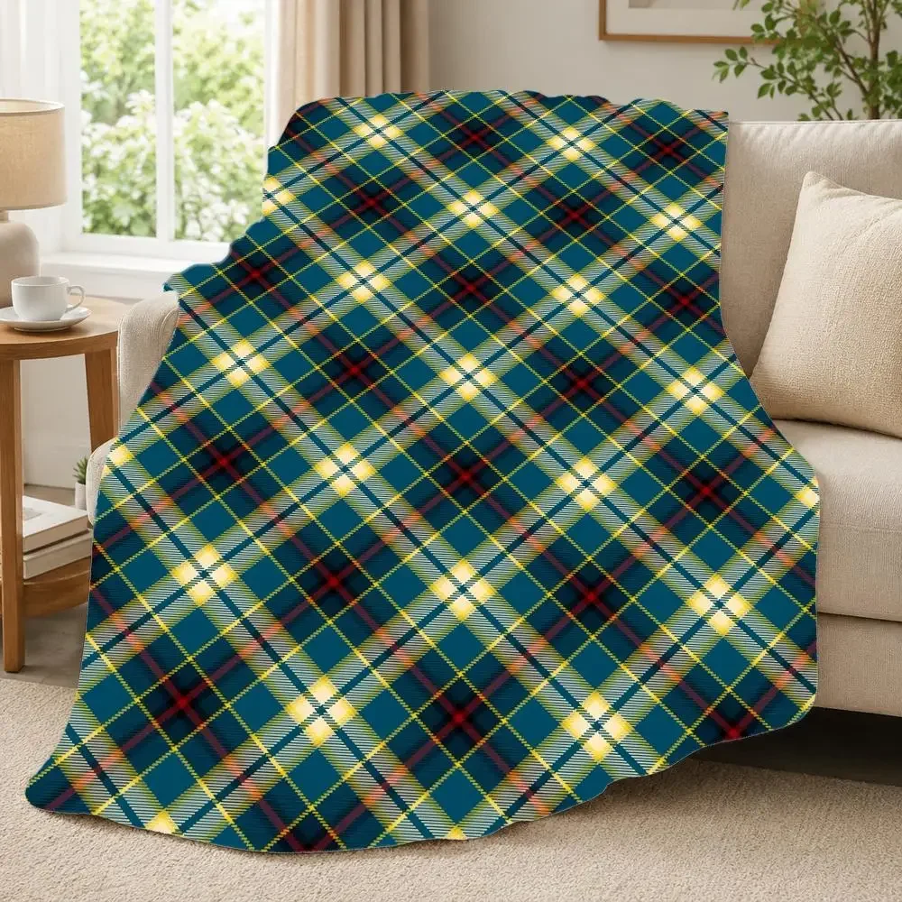 Pattern T-Tartan Rustic Green and Blue Throw 240G Lightweight Throw Blanket Soft Cozy Fleece Blanket for Sofa Bed Home Decor