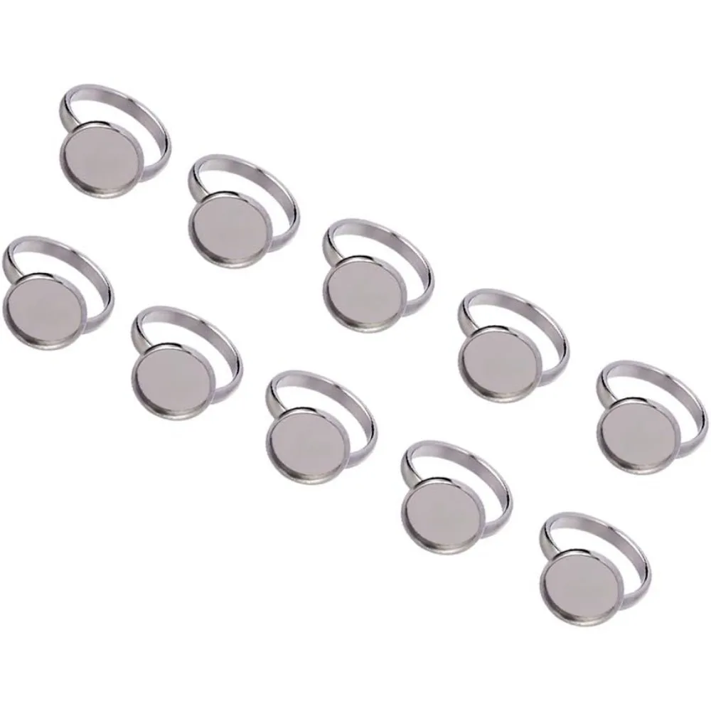 

50 шт., регулируемые кольца на палец из нержавеющей стали, компоненты, плоская круглая подушечка, основание кольца, фурнитура для изготовления колец