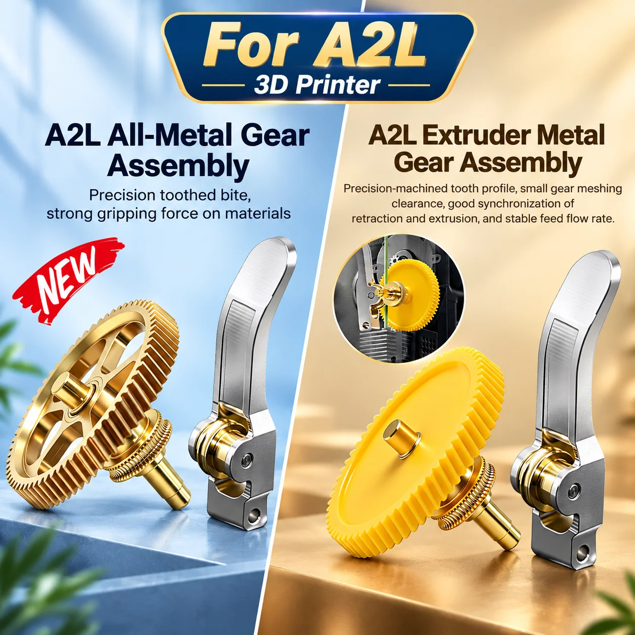 Bambu A2L All-Metal/POM Extruder Gear Assembly Includes Drive And Driven Gears Brass Hardened Steel Wear Resistance Gear