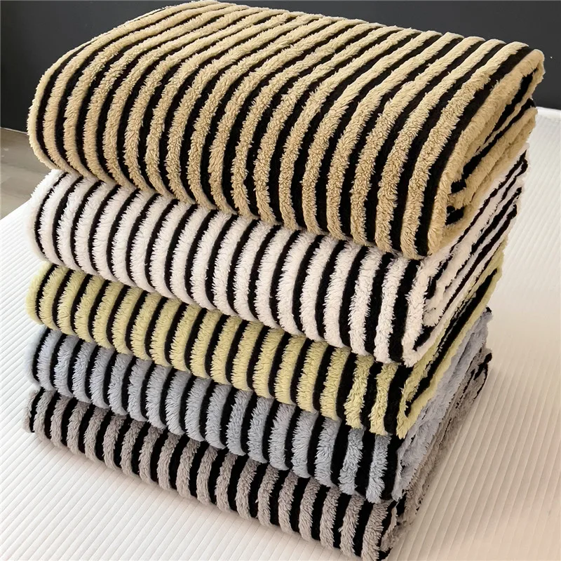 

1 шт. полосатое флисовое одеяло с принтом на зиму, толстое мягкое покрывало, теплые пледы для кроватей, одноместные/королевские/королевские одеяла Thow