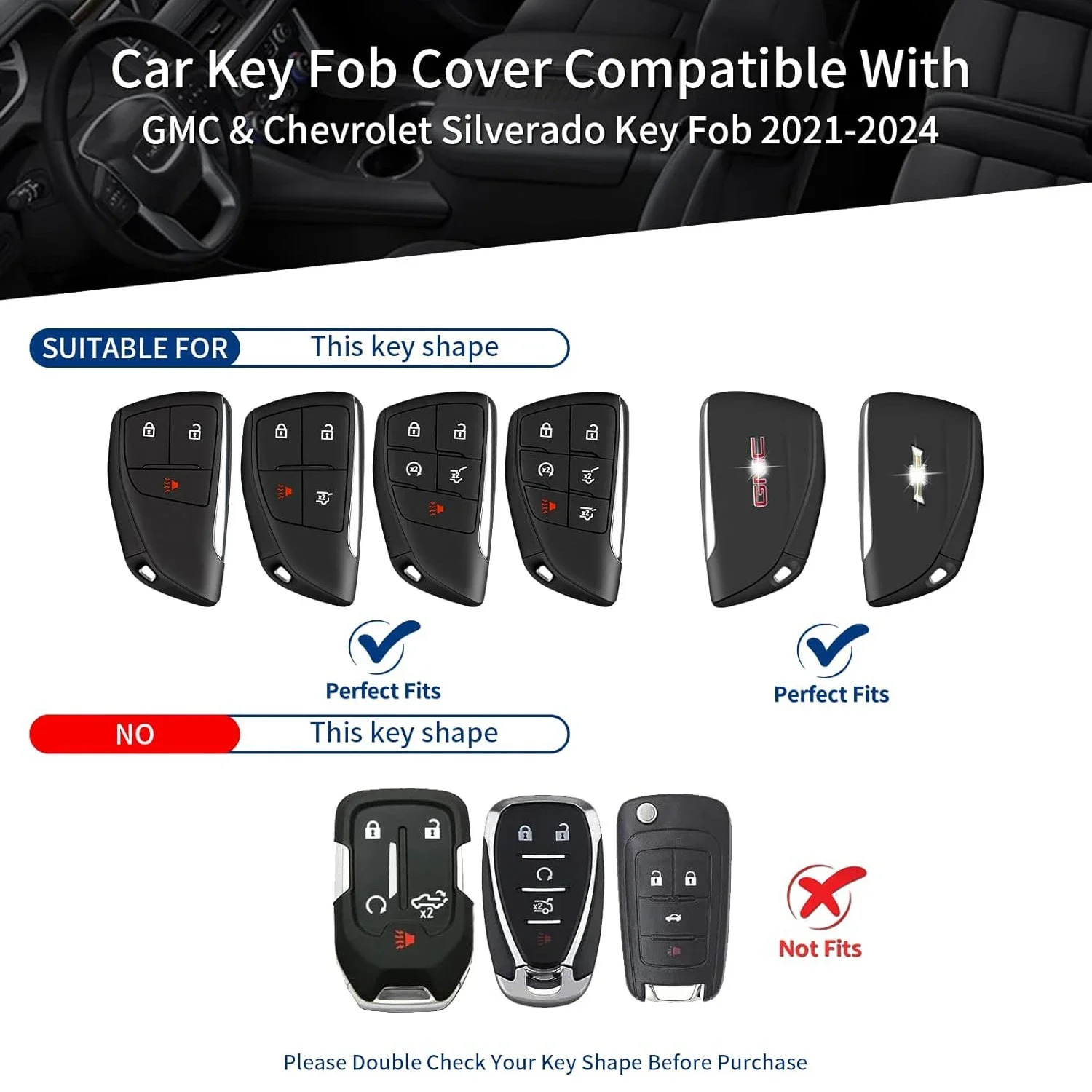 Real Carbon Fiber Key Fob Cover Case Protector Shell For Chevy Chevrolet Silverado Suburban Tahoe GMC Sierra Yukon Denali 2024