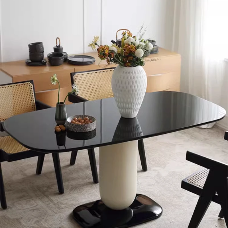 Solid wood dining table, cream piano paint dining table, small rectangular coffee negotiation table