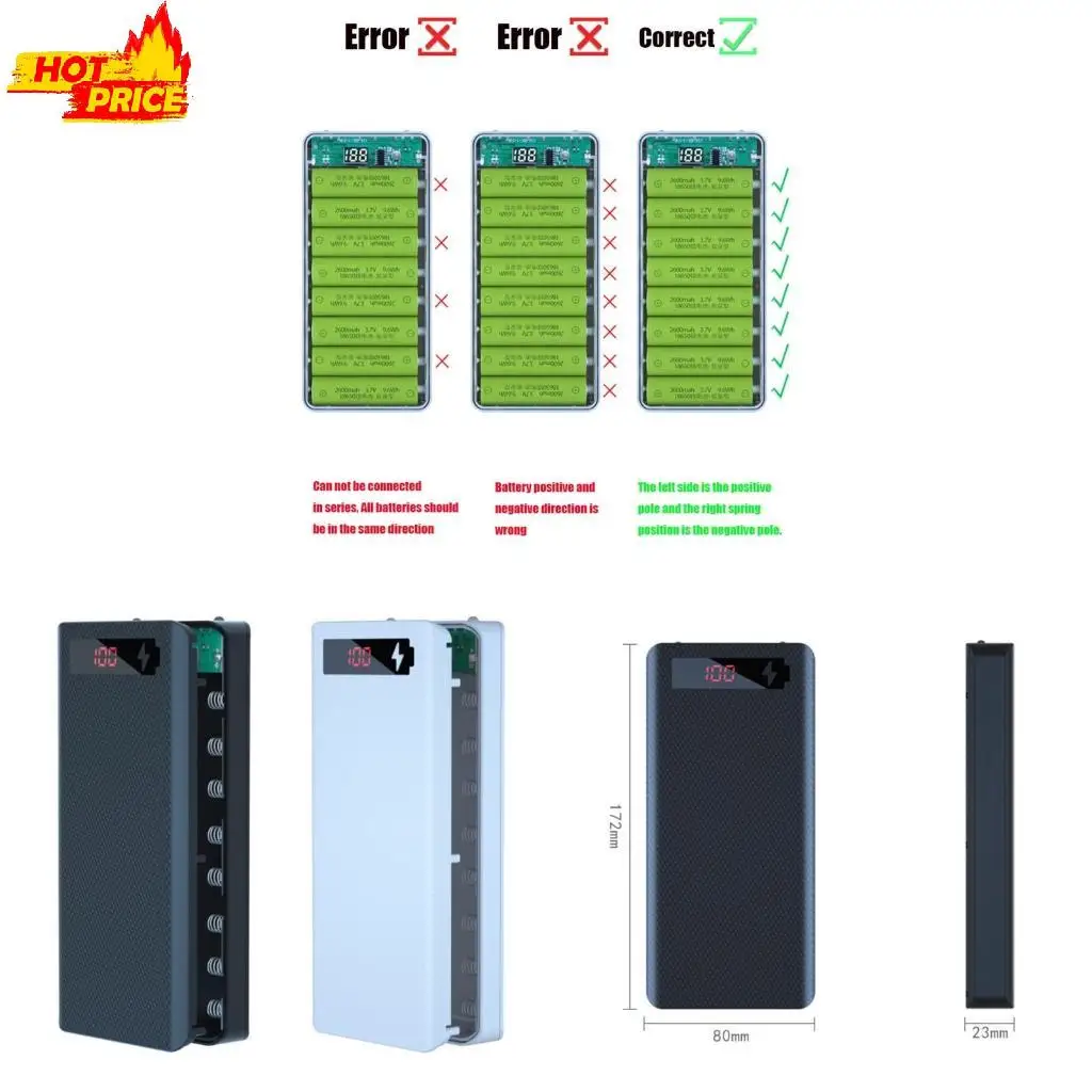 

Fashionable18650 Box Box 8 Slots Plating Batteries для корпуса