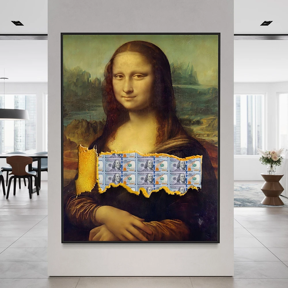 

Classic Mona Lisa Canvas Painting Modern Funny Dollar Graffiti Poster Print Nordic Wall Art Mural Living Room Home Decoration