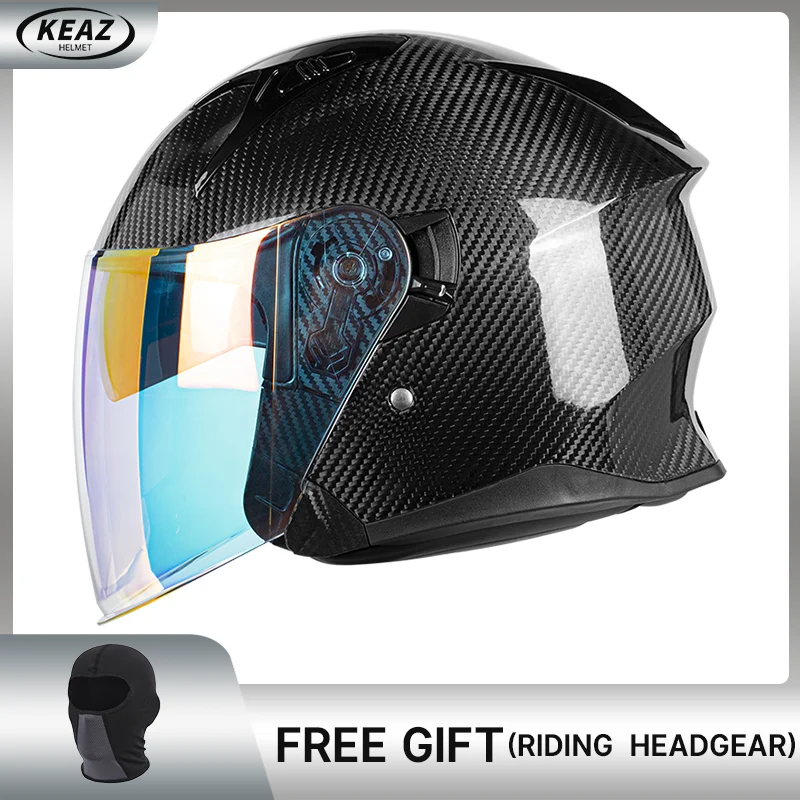 

Flagship Genuine 3K Carbon Fiber 3/4 Helmet Premium Gloss Clear Shell for Man and Woman of Vintage Enthusiast Demanding ECE