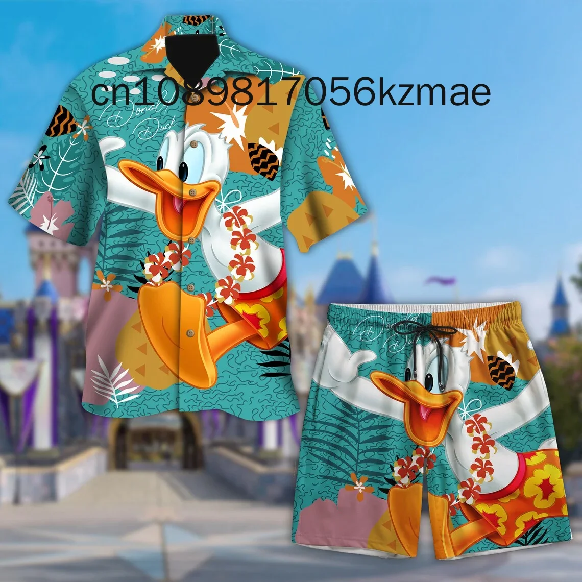 Disney Donald Duck Summer Hawaii Shirt Shorts Set Casual Beach Vacation Short Sleeve Set Disney Beach Shorts Retro Button Shirt