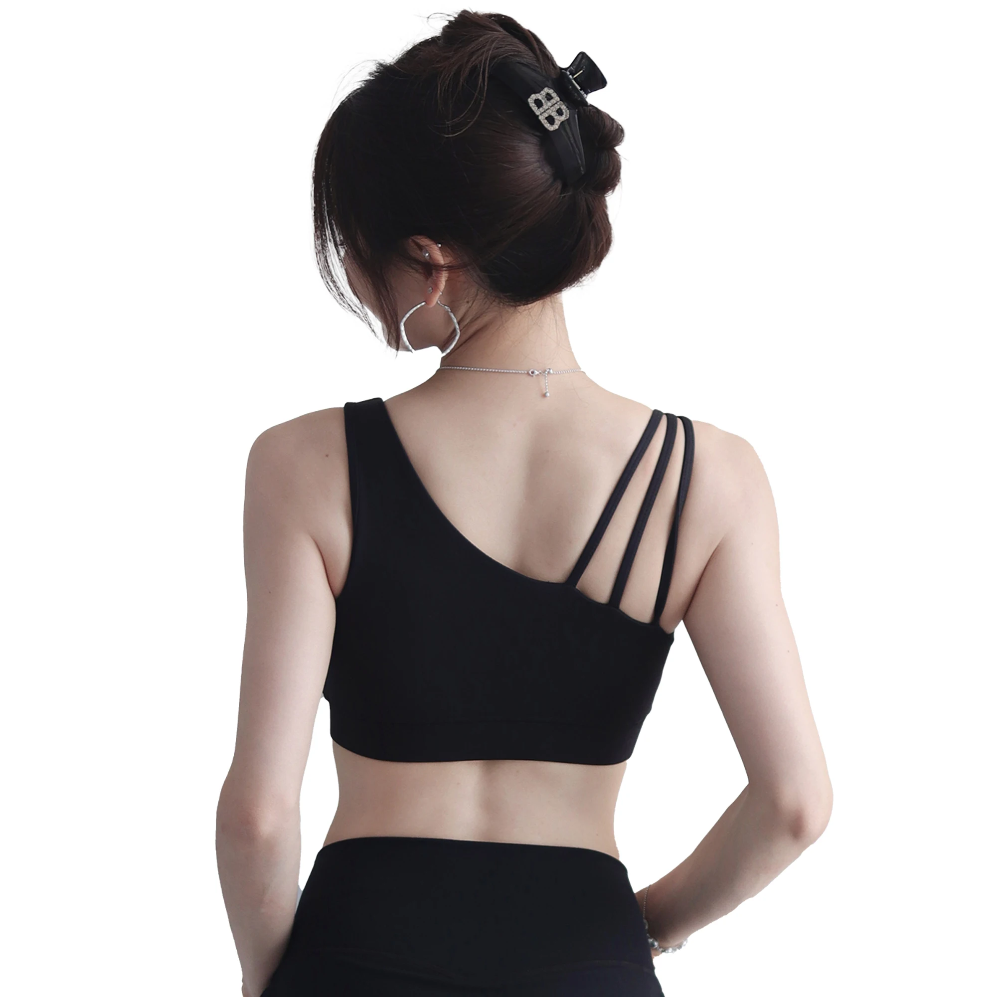 Women's Bra Asymmetric Shoulder Strap Removable Padding Close Fitting Sweat Absorption for Yoga Fitness Exercise