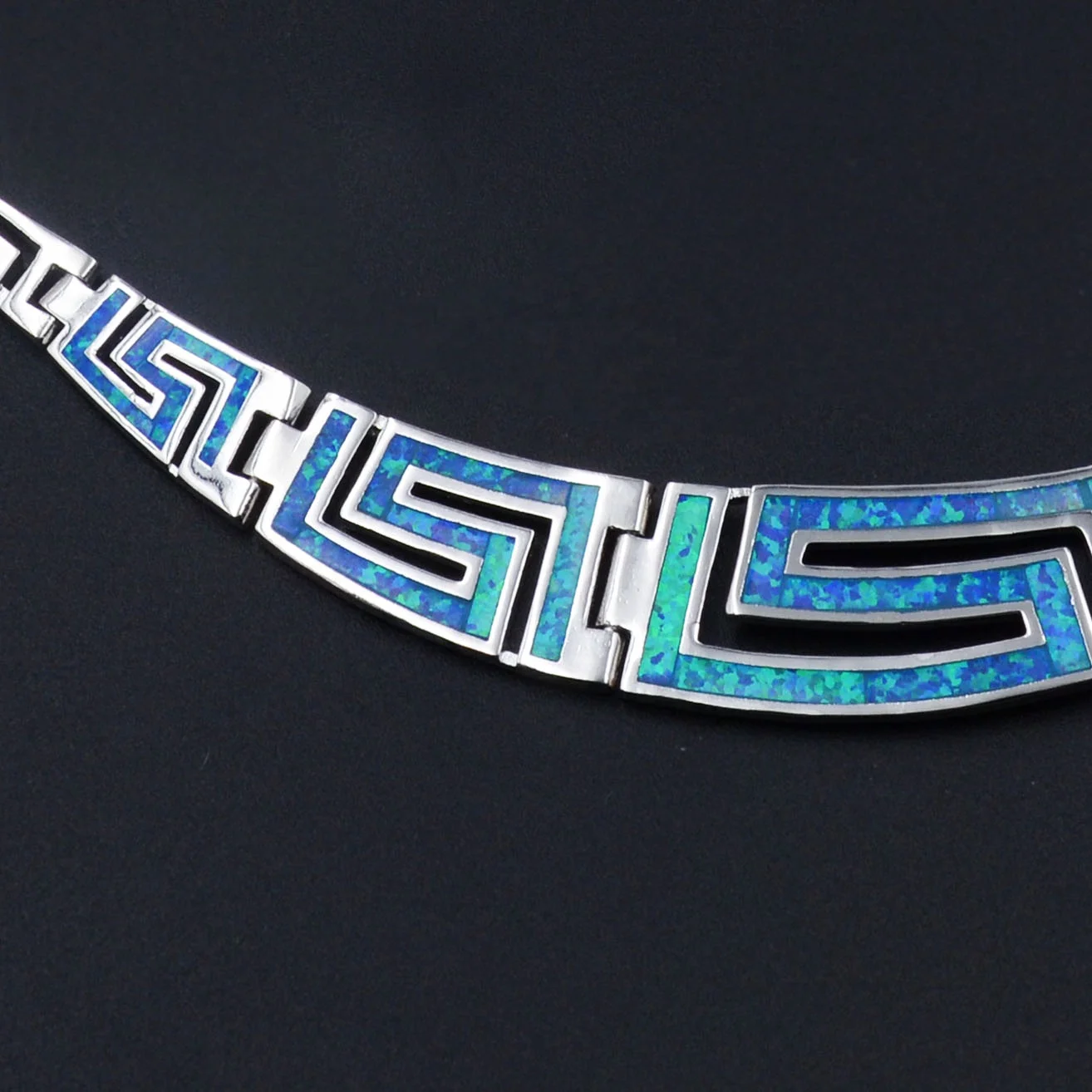 JLOP بوهو بحر إيجه الأزرق متعرج اليونانية مفتاح أوبال قلادة وسوار اليونان القديمة مستوحاة مجموعة مجوهرات فاخرة هدية لصديقتك