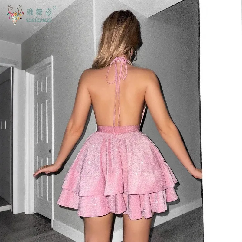 فستان سهرة نسائي من القماش المتلألئ بلون سادة ورقبة على شكل حرف V عميقة فستان سهرة مثير بدون ظهر بقصة ضيقة وخصر عالي