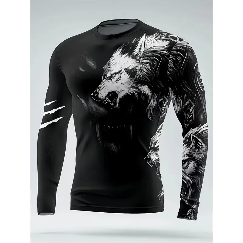 3D Long Sleeve Men's 2026 Wolf Animal Print Graphic Tee Autumn Bottom Shirt Sports Top Street Fashion Party Clothing 2026