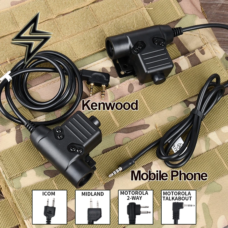 

WADSN Tactical U94 PTT 7.0 Cable Plug For COMTAC Earmor Military Headset Baofeng Walkie Talkie TYT Kenwood Motorola Midland ICOM