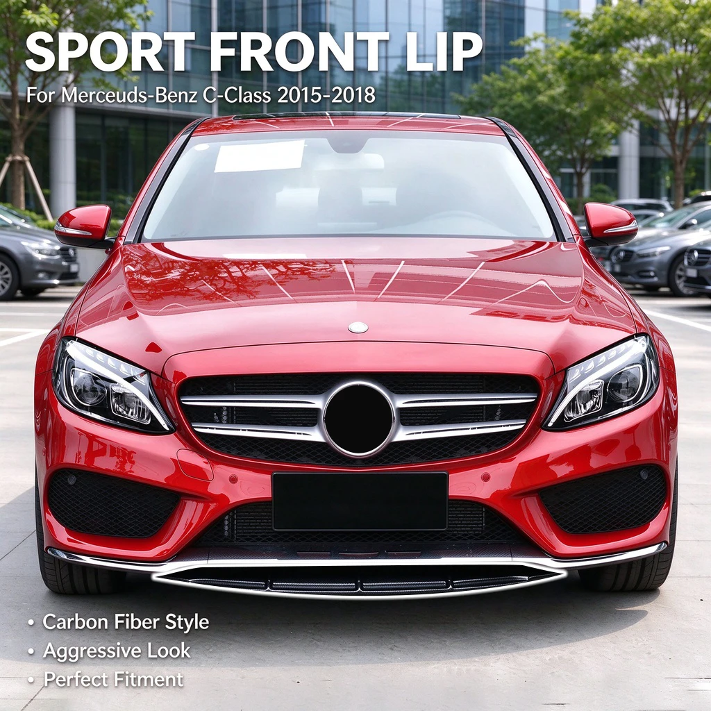 For Mercedes Benz C-Class W205 C180 C200 C300 2015-2018 Decoratio Car Front Bumper Splitter Lip Body Kit Spoiler Chin Plate ABS