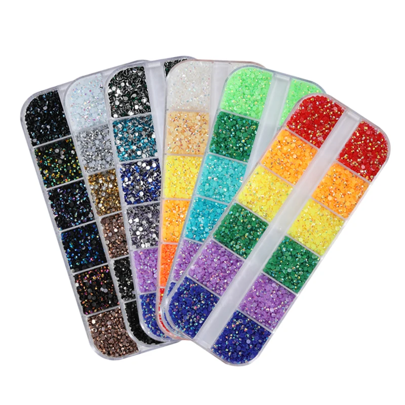 Jelly AB Resin Rhinestones Embellishments For Crafts Nail Art Set Flatback Gemstones Diy Crystal 12 Grid Mix Colors Kits