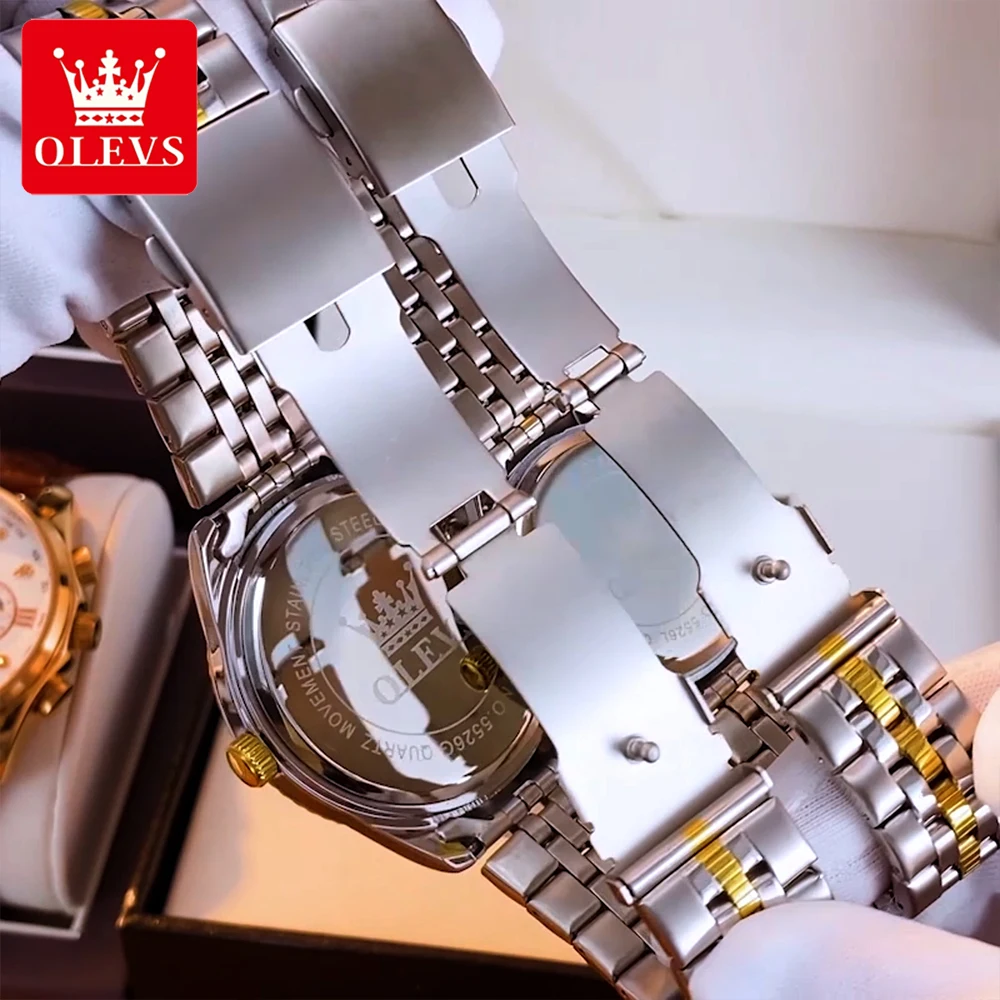 Olevs luxo casal relógios marca superior de aço fino original quartzo relógio pulso para amante à prova dwaterproof água luminosa data moda novo 5520