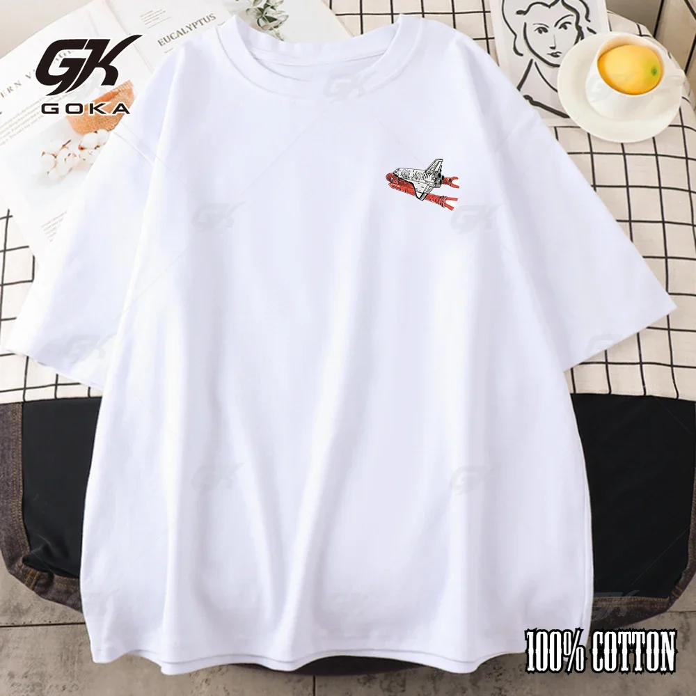 White Yellow Spaceship Graphic TShirs Classical Tees Oversized Tops Unisex Women's Casual T-Shirt Cotton 4XL Tshirts for Men