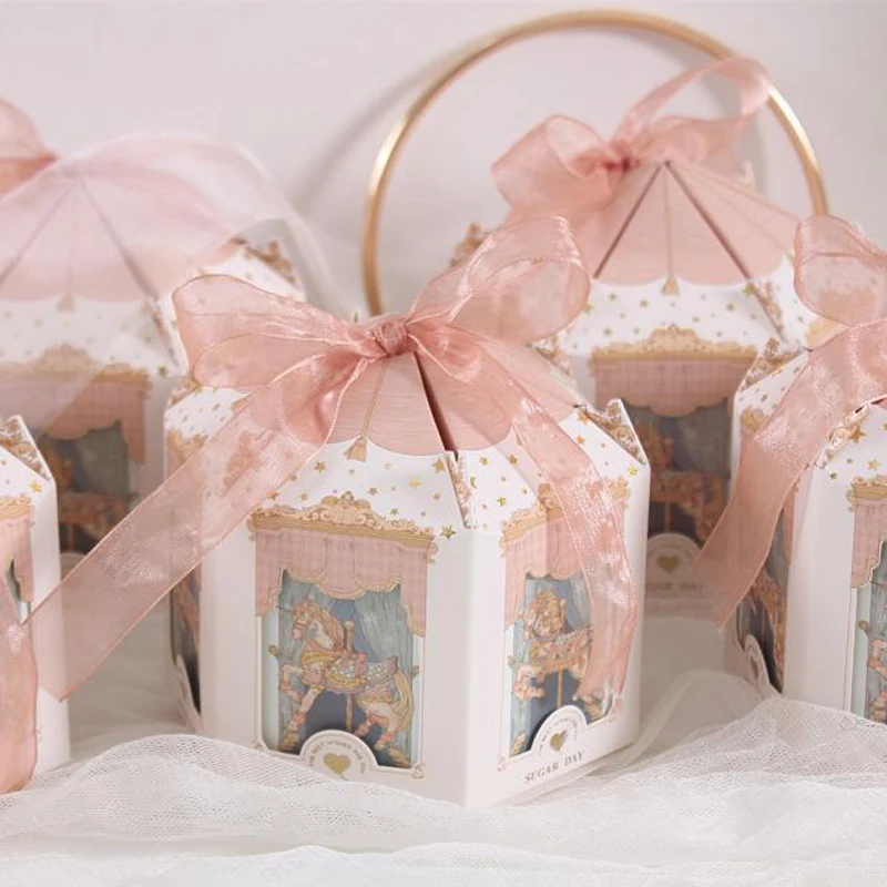 3pcs Carousel Paper Gift Box Wedding Favors And Gifts Party Baby Shower Candy Packaging Birthday Party Decorations Present Boxes