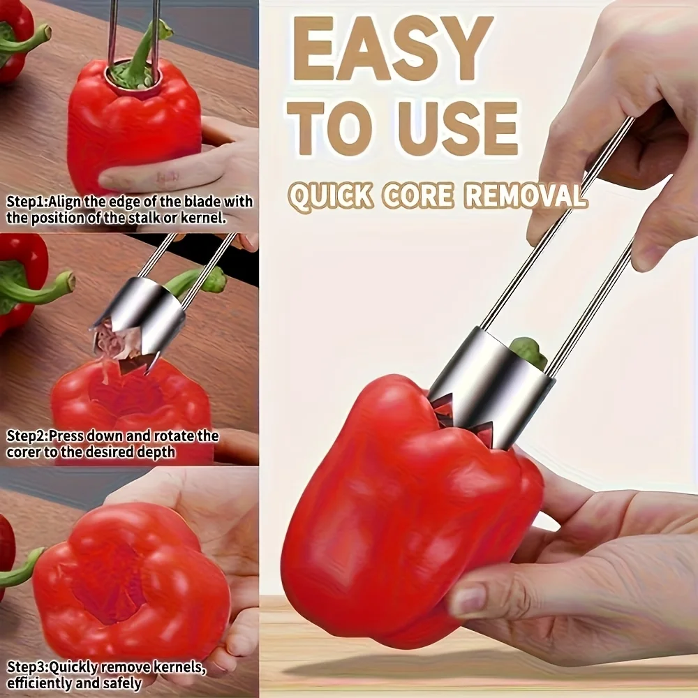 Stainless Steel Multi-Purpose Fruit Vegetable Corer Seed Remover Universal Kitchen Gadget for Apple Pear Tomato Bell Pepper view 6