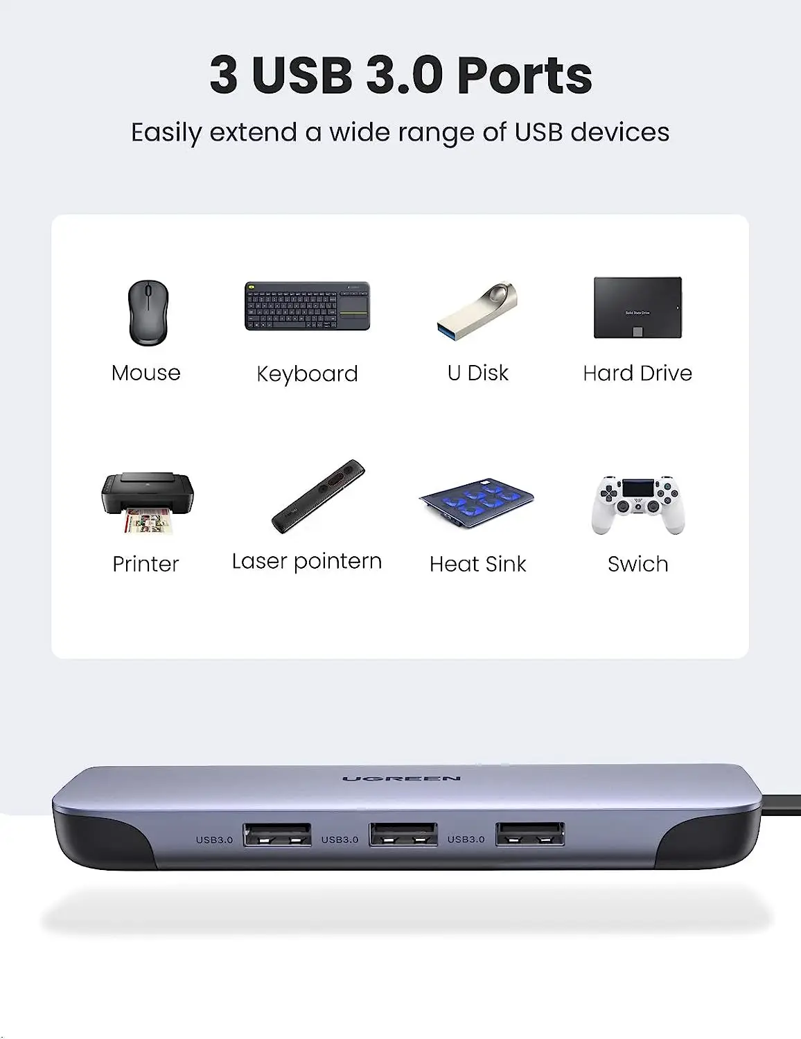 UGREEN Hub USB C Dock adattatore multiporta USB tipo C 9 in 1 con 4K HD-MI VGA Gigabit Ethernet PD Ricarica 3 porte USB 3.0