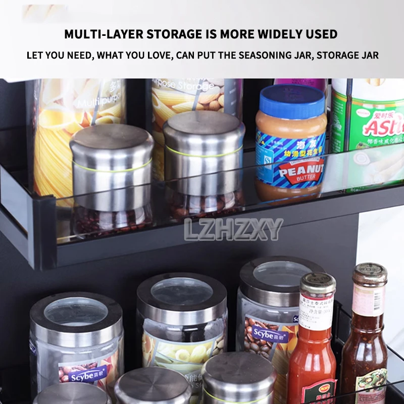 Wall Cabinet Lift Pull Basket Kitchen Cabinet Stainless Steel Drawer Baskets Seasoning Bottle Storage Racks Load Weight 20kg