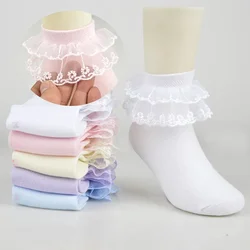 5 Pairs/lot Baby Girls Kids Socks Lace Ruffle Princess Mesh Children Ankle Short Breathable Cotton White Pink Blue Toddler Sock