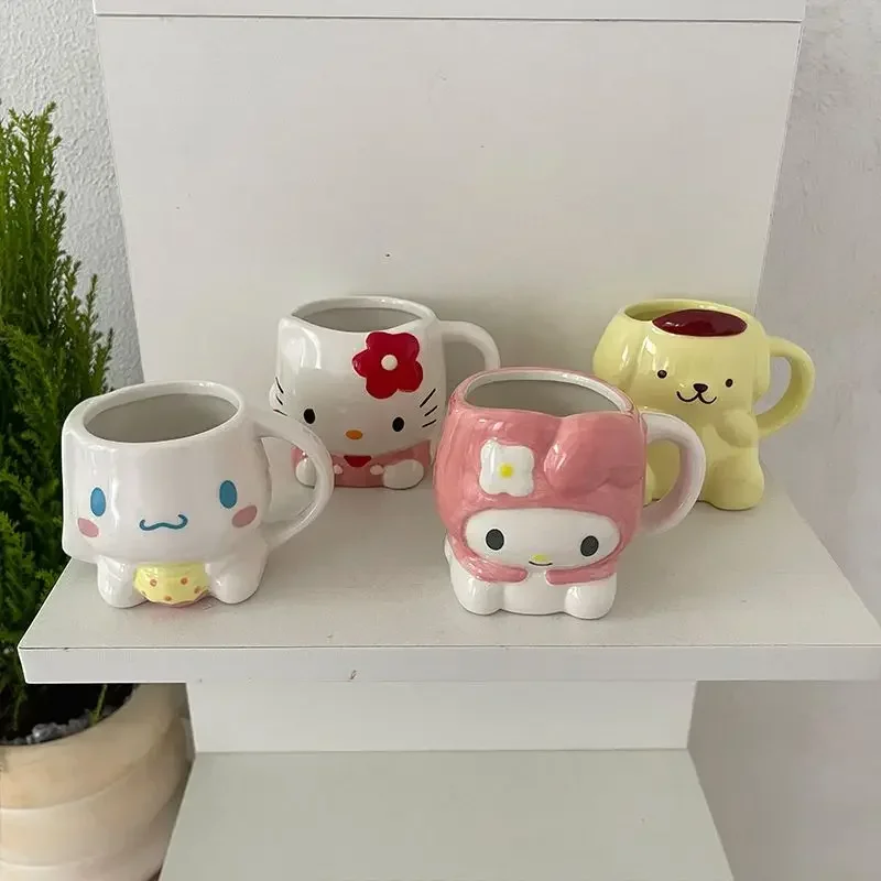 Sanrio Hello Kitty Kuromi My Melody Pompom Purin Anime Cartoon Ceramic Mug 2k Couple Same Mug Fun Shape Kawaii Water Cup Gift