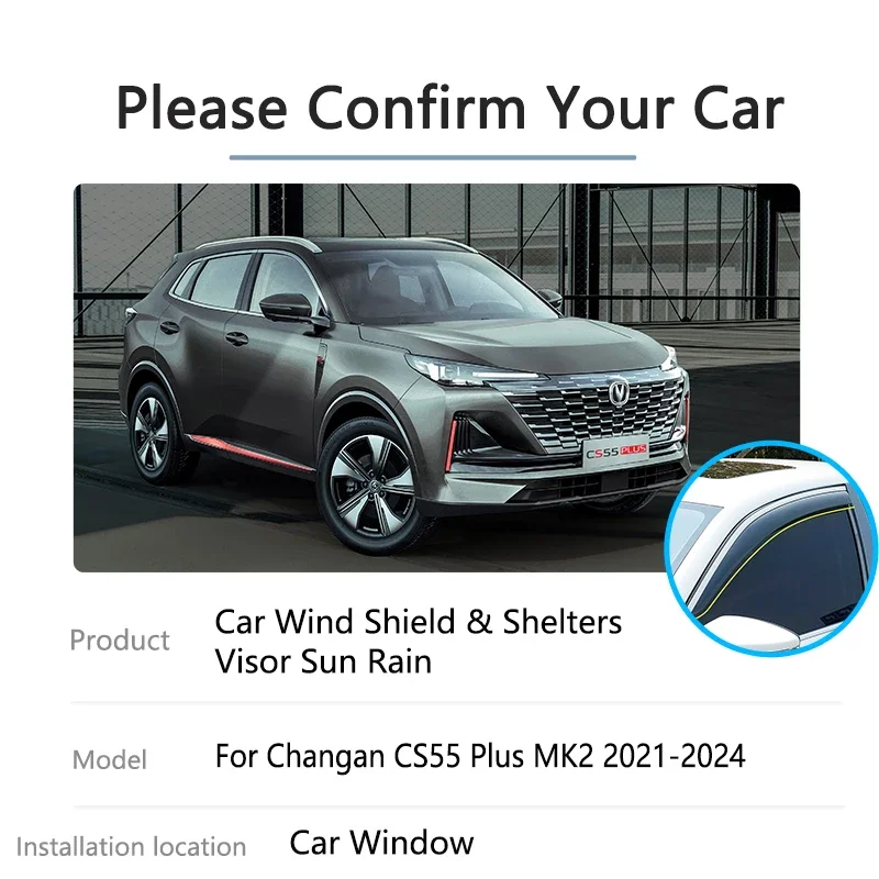 For Changan CS55 Plus 2 MK2 2021 2022 2023 2024 Sun Rain Window Visor Smoke Deflector Awning Guard Cover Protector Accessories