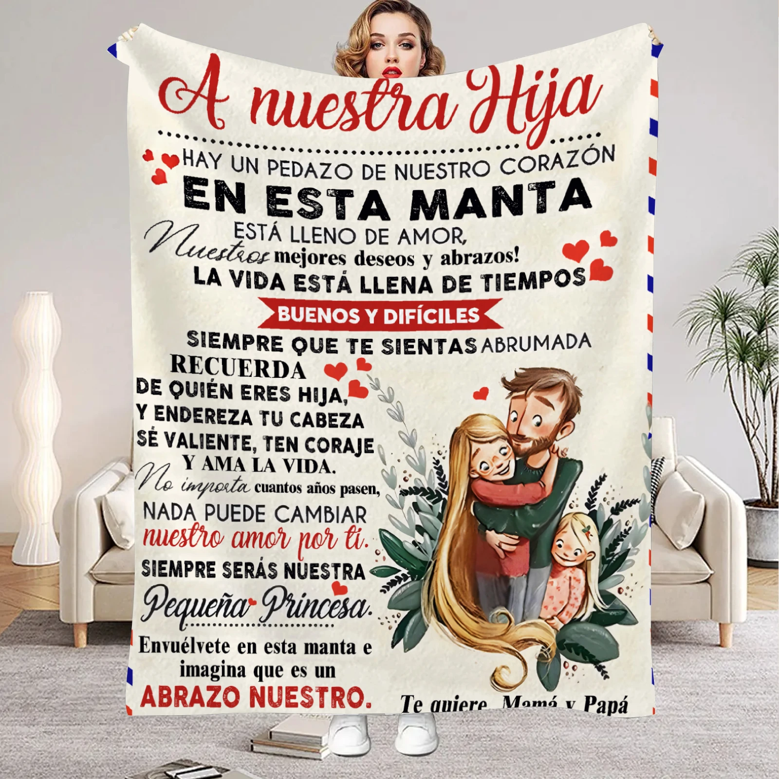Flannel Blanket Dad Mom's Letter to Daughter Son Nana to Granddaughter Spanish Print for Home Bedroom Decor 2026 New Year Gift