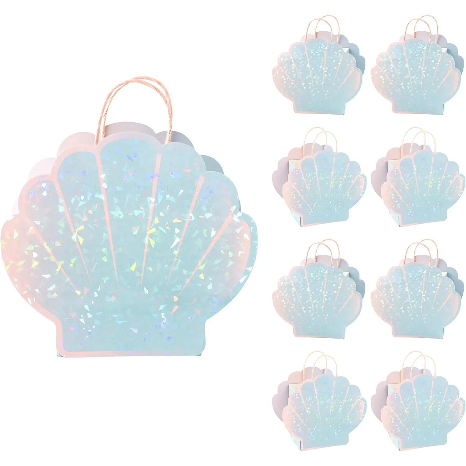 5 peças de decorações de aniversário de sereia, sacolas de lembrancinhas de festa de sereia, sacolas de presente com conchas para decoração aquática e náutica.