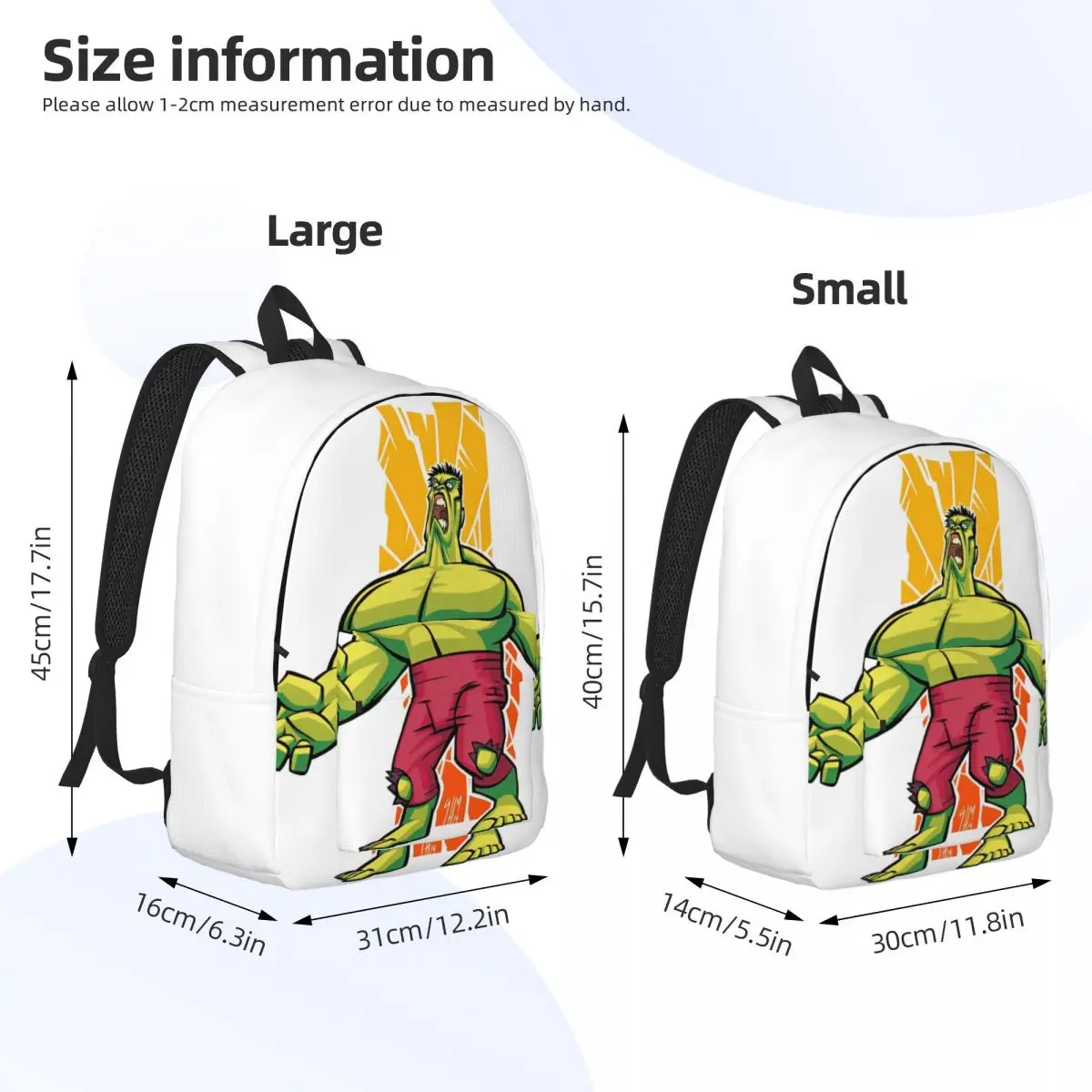 Hulk tas punggung kasual lucu kartun Daypack kerja sekolah menengah luar ruangan untuk pria wanita tas kanvas Laptop