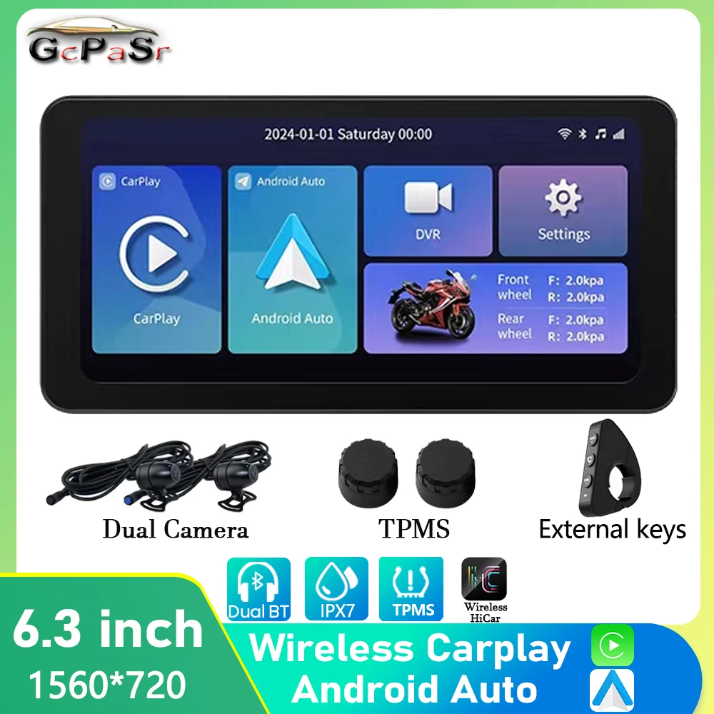 

6.3 inch GPS Navigation Motorcycle IPX7 Waterproof CarPlay Display Screen Portable Motorcycle Wireless Android Auto